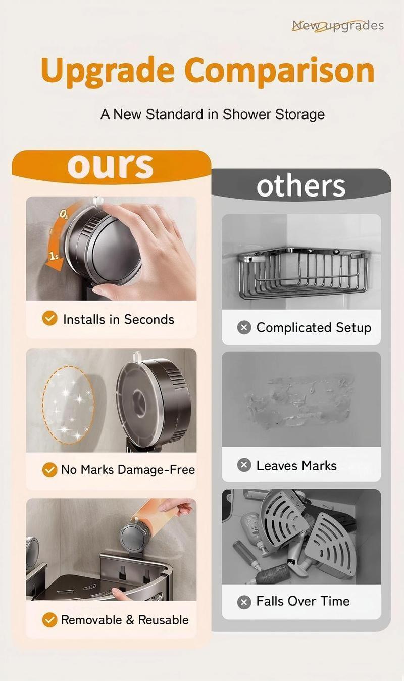 2026 upgraded new model-3-Pack Gun Gray Plastic Triangle Suction Cup ShowerCaddy 3-Tier Corner Shelves NoDrilling Bathroom Storage Rack 40lbs LoadCapacity with 6 Towel Bar Hooks(home essentials,bathroom accessories)