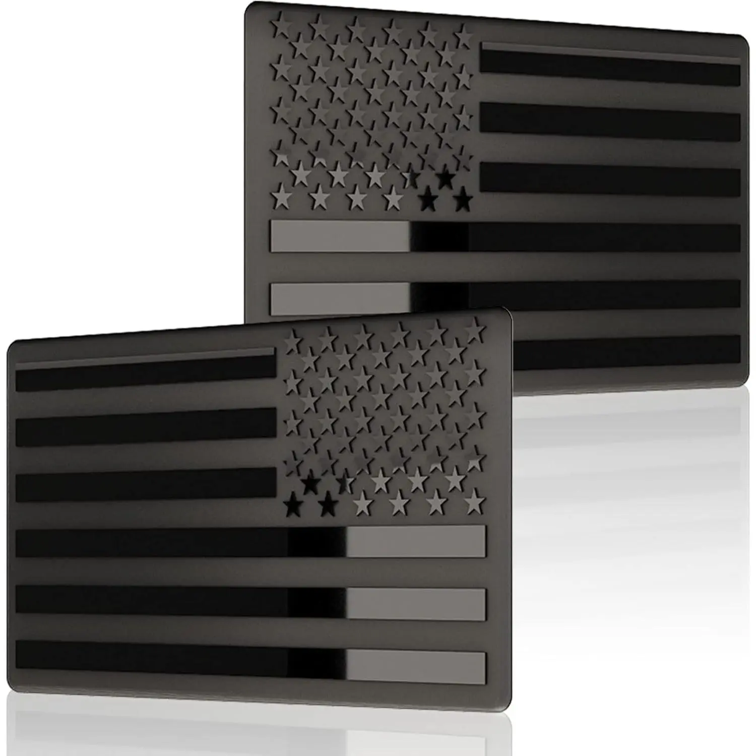 Matte Black 3D Embossed Metal American Flag Emblem Decals (1 Pair, 5"x3") - Patriotic US Flag Car Stickers for Truck, Window, Support US Military, Decals Car Stickers
