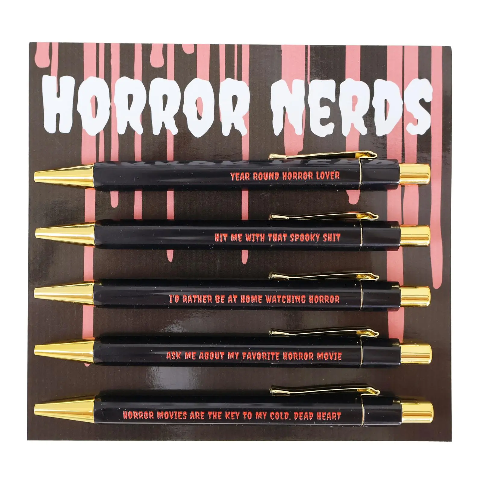 Horror Nerds Themed Ballpoint Pen Set, 5 Counts/set Novelty Pens Creative Funny Grease Pencil, Personalized Daily Writing Pen Set for Office School, Funny Teacher Pens