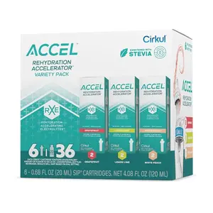 Cirkul Accel Electrolytes Flavor Water Variety Pack, Makes 36 Drinks, No Sugar, Zero Calorie Drink Mix, (2 Grapefruit, 2 Lemon Lime, 2 White Peach)