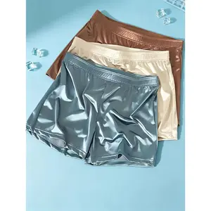 3pcs Set of Men's Ice Silky Boxer Briefs, Light Luxury Silky, Cool and Comfortable, Comfortable Mid-rise Design, Suitable for Daily and Home Casual Wear Shorts, Sleepwear