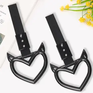2 PCS JDM Car Accessories Heart Handle Strap Drift Charm Hang Ring Decoration Keychain for Car Red Devil Style
