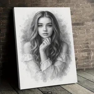 2D Flat, Custom Bohemian Charcoal Portrait - Personalized Face Sketch Art Suitable for Weddings, Pets, Home & Office Decor, Framed Monochrome Pencil Drawing Gift, Wall Hanging for, Christmas Present, Wrap-Around Canvas Frame
