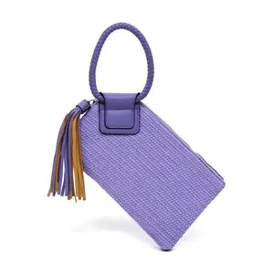 Canvas Cuff Handle Tassel Wristlet Clutch