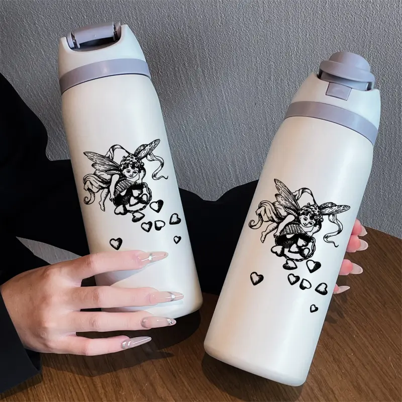 Love Cupid 32oz Dual-Drink Sports Water Bottle, 304 Stainless Steel Drinkware Vacuum Insulated Tumbler Large Capacity Insulated Mug, Perfect Gift for Women, Home, Outdoor Workout, Travel