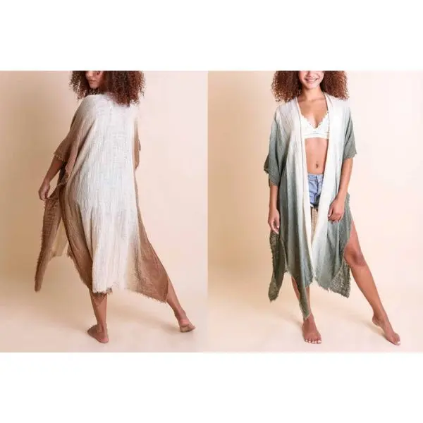 Cotton Beutiful Bohemian Ombre Long Beach Kimono, Bohemian Beach cover up, Boho Kaftan, Kimono Duster Jacket Cardigan