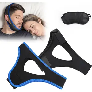 2PCS Airflow Jaw Strap, Anti Snoring Devices, Anti Snoring Chin Strap, Adjustable Breathable Chin Strap for Men Women Sleeping, Simple and Effective Stop Snoring Solution with Blindfold Facial Comfort face mask