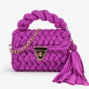 YShomy Women's Handmade Crochet Crossbody Bag - Elegant Violet Evening Clutch, Removable Tassel Chain Strap, US Fast Shipping, Ideal Gift for Anniversary, Graduation
