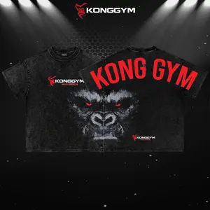 KONG GYM Gorilla Red Workout Oversized Washed T-Shirt Men - Men’s Workout Fitness Shirt, Gym Apparel, Workout Wear, Training Men's Top, Aesthetic Shirt, Discipline, Strength, Focus