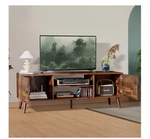 TV Stand for TVs up to 60", Modern Mid Century Entertainment Center with Storage, 2 Cabinet Media Console Table, Vintage Brown