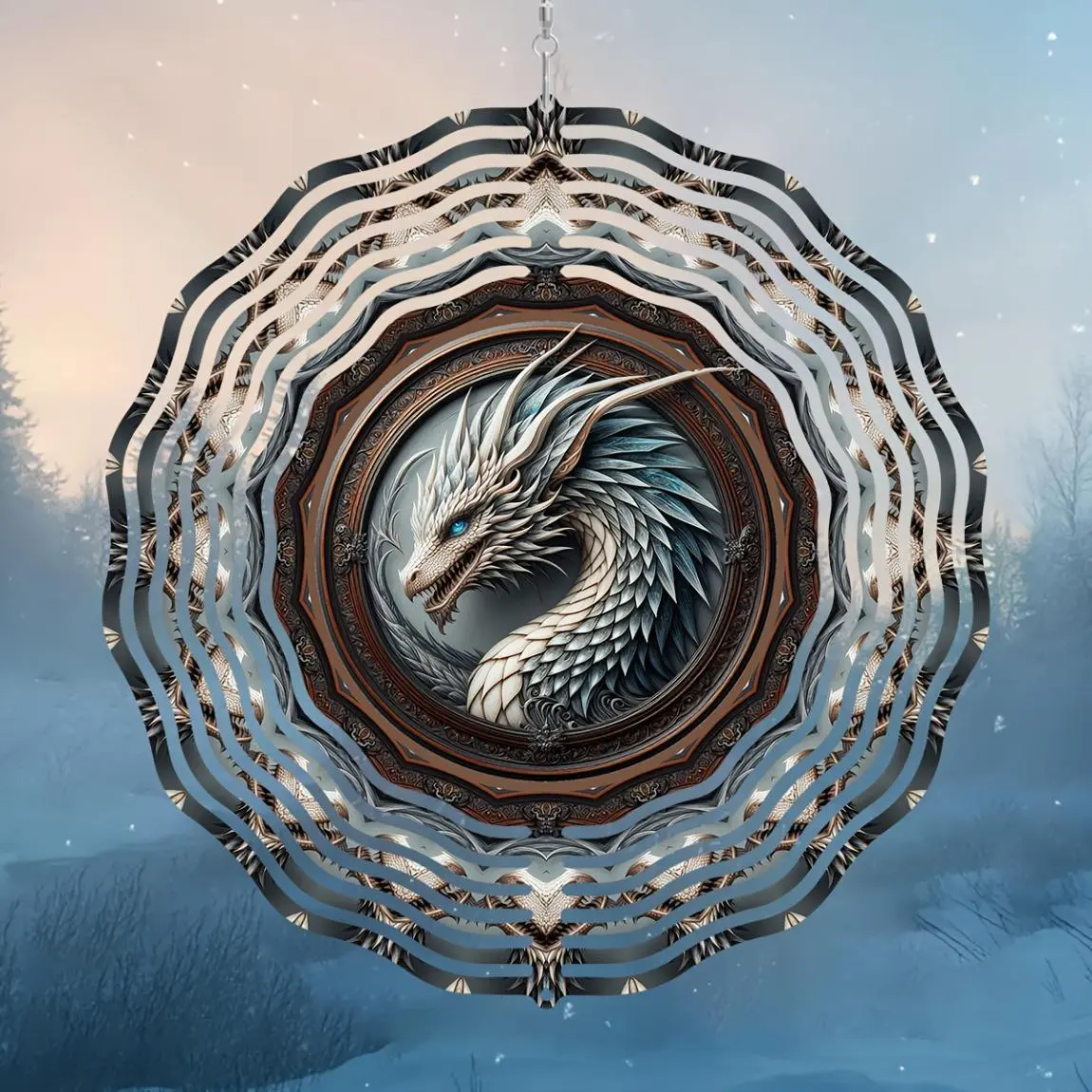 3D Ice Dragon Design Wind Spinner, Exquisite Metal Art Decor, 360° Rotating Wind Sculpture, Indoor & Outdoor Garden Decoration