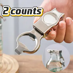 Stainless Steel 2-in-1 Side Bottle Opener Sealer Set, 2 Counts/set Durable Metal Design, Ideal for Bars & Kitchens, Essential Drink Accessory