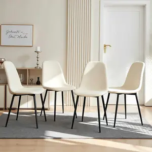 Dining Chairs Set of 4 Knit Fabric Upholstered Armless Side Chairs with Metal Legs for Kitchen Living Room Modern Beige