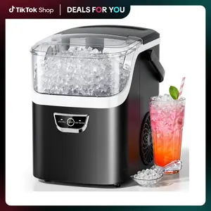 Kismile Nugget Ice Makers Countertop with Handle, Crushed Ice Ready in 5 Mins, 35lbs/Day, Self-Cleaning, Portable Ice Machine with One-Click Operation for Home/Kitchen/Party/RV/Camping