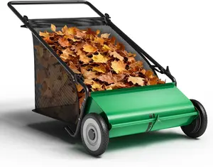 Green Push Lawn Sweeper, 26-Inch with 4 High-Speed Brushes, Heavy-Duty Steel Frame & Large 7 Cu. Ft Hopper Bag for Yard and Leaf Cleanup