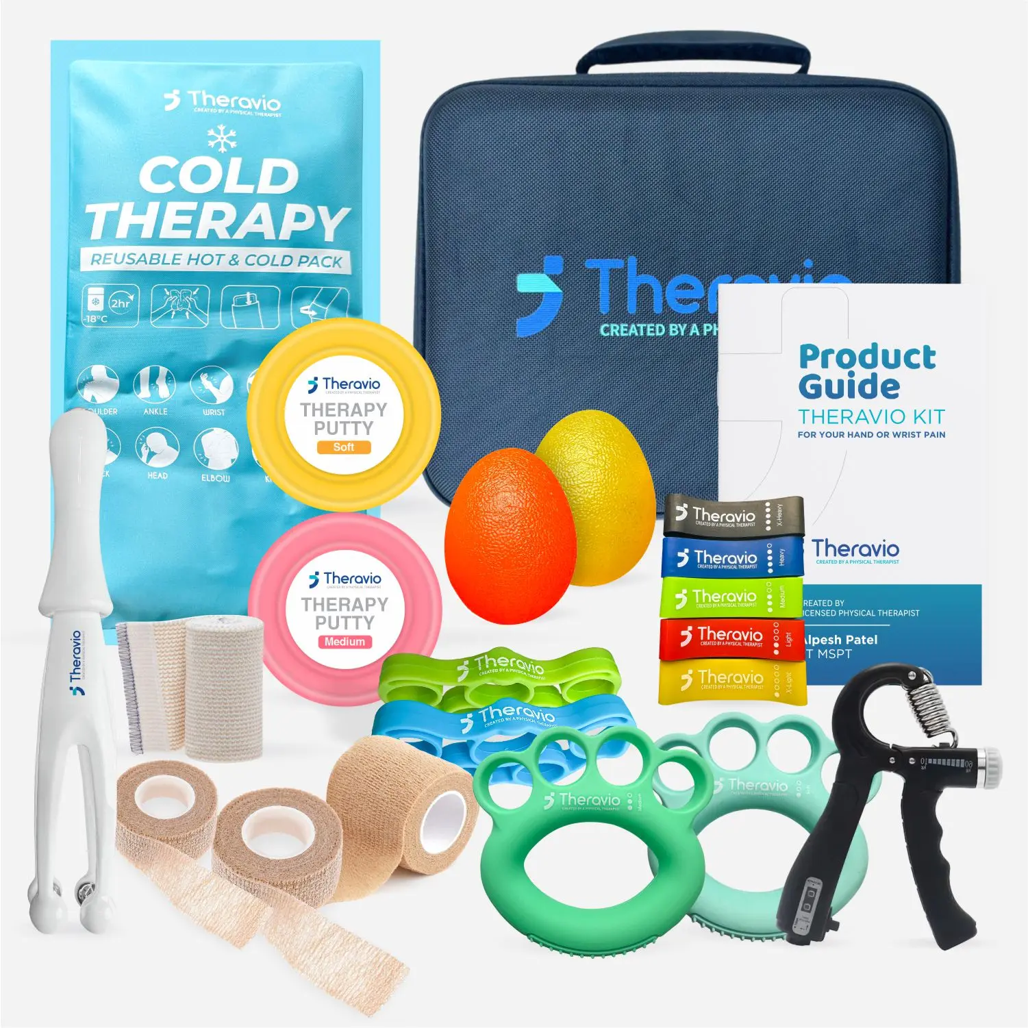 Theravio Hand Therapy Kit created by licensed Physical Therapist with Grip Strengthener, Forearm Strength Trainer, Best Tools Occupation Therapy
