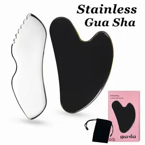 2 Pcs Stainless Steel Gua Sha Tool, Gua Sha Facial Tools, Durable GuaSha Tool for Jawline Sculpting, Face Massager, Puffiness Reducing, Skin-Care Gift，Free storage bag