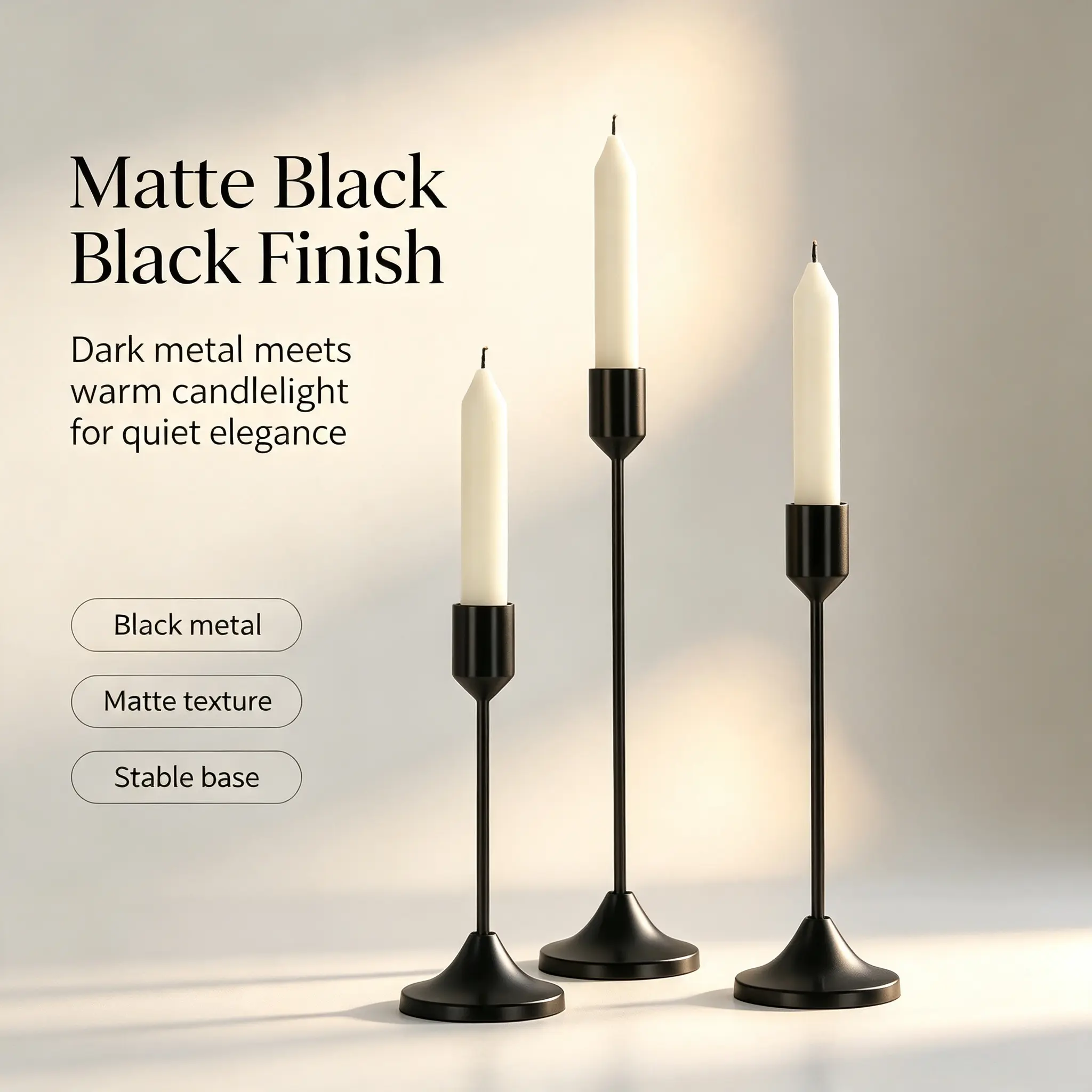 Matte Black Metal Taper Candle Holders Set, 3/6/12/24/36 Packs Available, Elegant Table Centerpiece for Wedding, Christmas Home Decor (Candles Not Included)