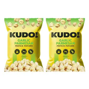 KUDO Protein Popcorn, Garlic Parmesan | 16g of Protein Per Bag | 100% Whole Grain & Non-GMO Healthy Snacks | Keto Friendly & Gluten Free Kettle Popcorn, 2 oz. Bag (2 Pack)