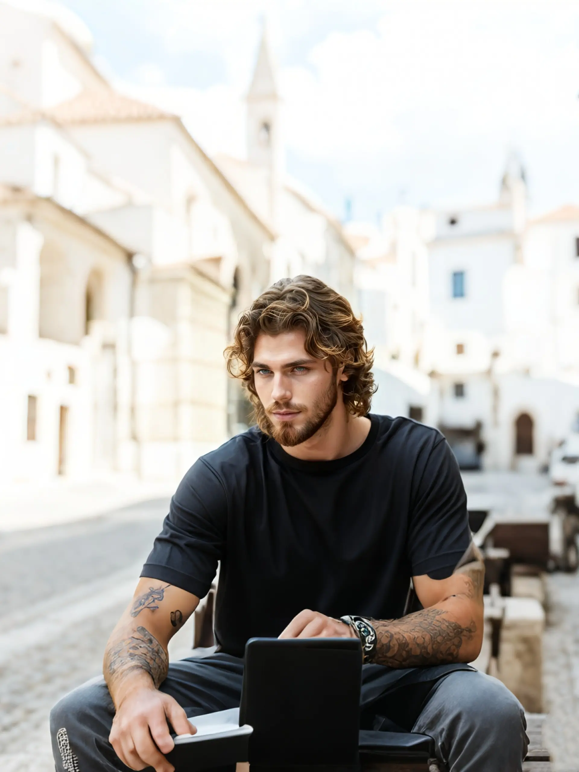 Men's 12 Inch / Loose Curly Wig, Medium length wig, Medium Long Curly Hair, Heat Resistant Synthetic Fiber, Cosplay Thanksgiving Party Daily Use, Artificial Wig