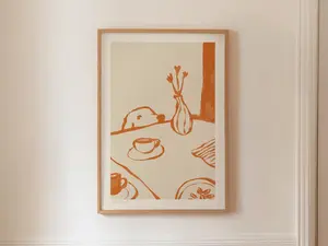 [SALE UP TO 50]Sneaky Dog Kitchen Print, Abstract Coffee Wall Art, Funny Diner Decor, Whimsical Animal Sketch, Scandi Breakfast Poster