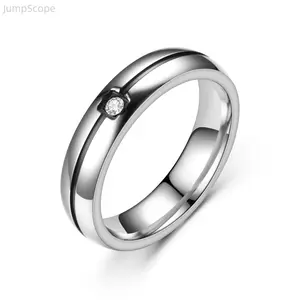 Titanium Steel Couple Rings, 4mm Single Square CZ Promise Ring, Two-Tone Rose Gold & Black Inlay Band, Polished Hypoallergenic Wedding Band for Men & Women, Minimalist Stackable Engagement Jewelry