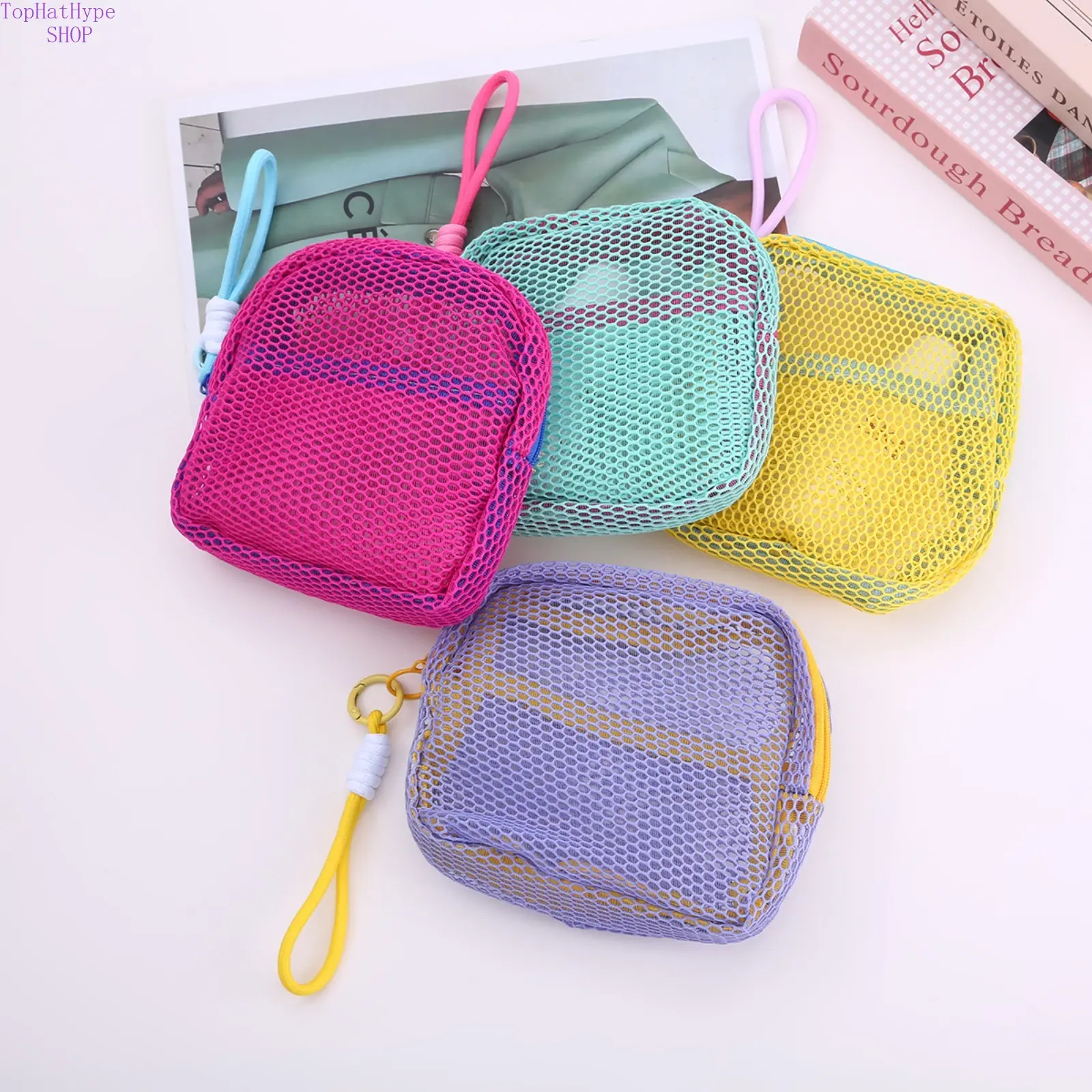 Dopamine Color Mesh Cube Makeup Bag for Women - Portable Transparent Mesh Coin Purse, Lightweight Breathable Compact Cosmetic Pouch, Versatile Storage Organizer for Travel, Daily Outings, Transparent Vanity Bag, Travel Cosmetic Bags