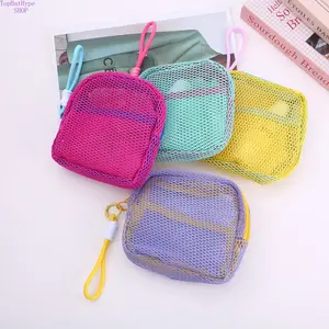 Dopamine Color Mesh Cube Makeup Bag for Women, Portable Transparent Mesh Coin Purse, Lightweight Travel Cosmetic Pouch & Storage Bag, Breathable Versatile Compact Design Perfect for Travel, Daily Outings, Purses Organizer and Beauty Accessories Storage
