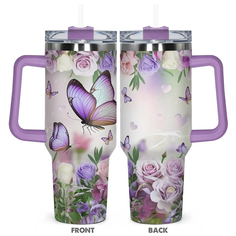 Butterfly Pattern Tumbler, Stainless Steel Water Bottle, Insulated and Durable, Gift for Any Occasion, Birthdays, Holidays, Drinkware