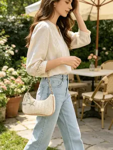 Women's Summer Straw Shoulder Bag, Beach Vacation Style, Starfish Shell Pendant, Lightweight & Versatile, Perfect for Students & Office Workers