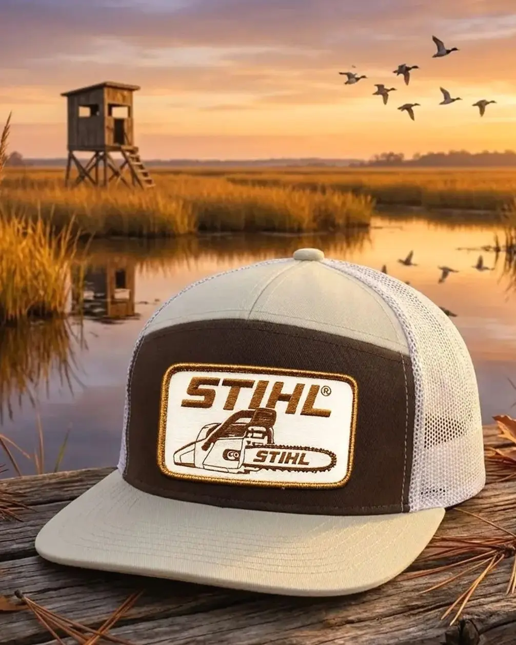 Stihl Vintage Trucker Hat, Brown Stihl Chainsaw Patch Cap, High Profile Mesh Back Snapback, Retro Workwear Hat, Gift for Logger