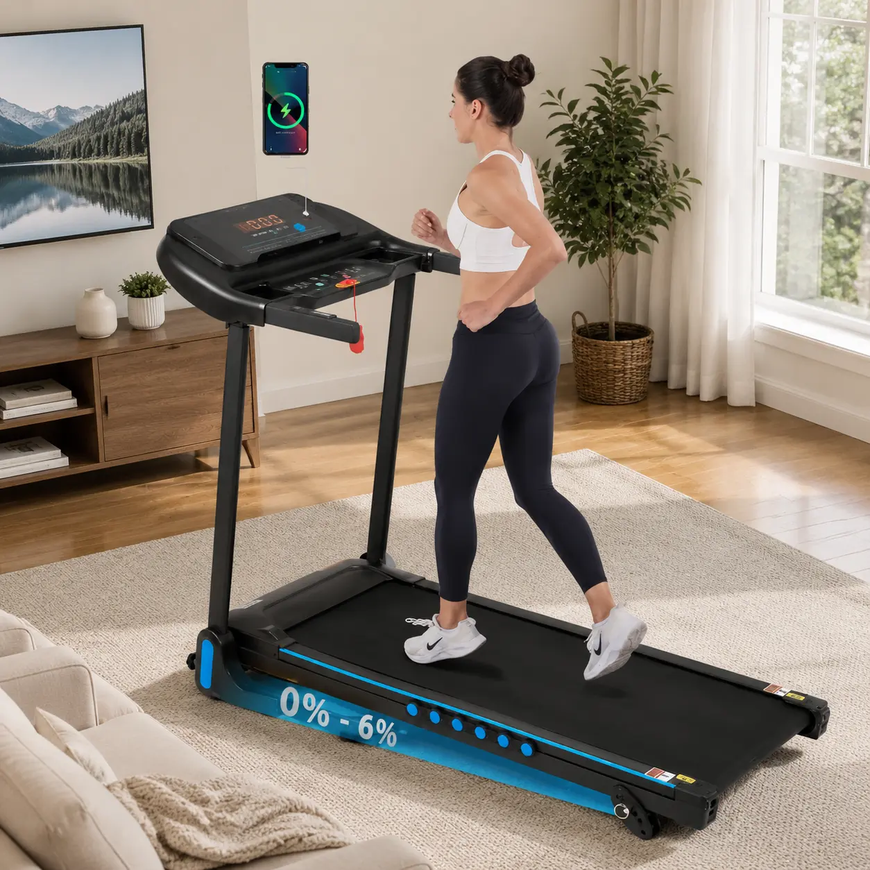 SAYGOGO Incline Treadmills for Home Gym, Spacesaver Design with 10MPH Speed, Hydraulic System, Enhanced Shock Absorption, USB-C Port & Bluetooth Speaker, Belt, Collapsible, 3.0Hp Motor, Shockproof, Stereo Speakers, None