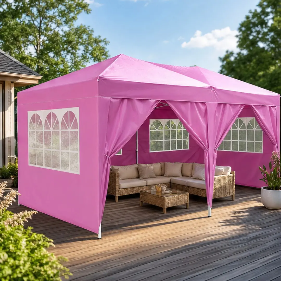 10x20 Folding Canopy with 6 Removable Sidewalls Outdoor Event Shelter UPF 50+ Gazebo Portable Tent for Parties Beach Camping Wedding EZ Pop Up Canopy with Carry Bag Multiple Color Options, Beige/Black/Blue/Pink Color Options, Color: Pink