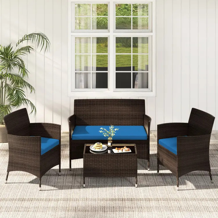 [Costway] 3/4/5 Pieces Patio Rattan Furniture Set, Outdoor Rattan Sofa Set with Seat Cushions & Coffee Table, Patio Wicker Furniture Set for Garden Ba