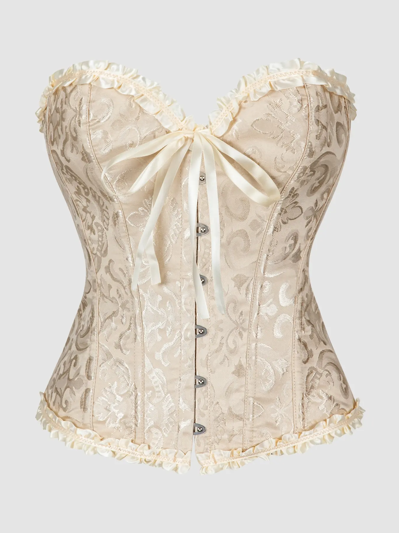 Women's Lace-Up Corset Top Bustier, High-Waisted Body Shaper, French Court Vintage Style Waist Cincher, Floral Pattern, Moderate Fabric, Womenswear, Underwear