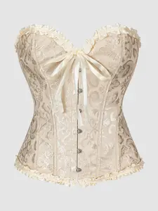 Women's Lace-Up Corset Top, High-Waisted Body Shaper, French Court Vintage Style Waist Cincher, Floral Pattern, Moderate Fabric, Womenswear, Underwear