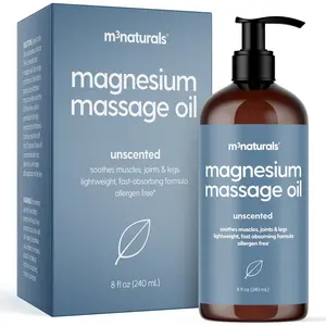 Unscented Magnesium Massage Oil for Sore Muscles, Feet, Joints and Leg Cramps, Helps with Sleeping and Post-Workout Recovery, Fragrance Free Formula for Sensitive Skin, 8 fl oz by M3 Naturals