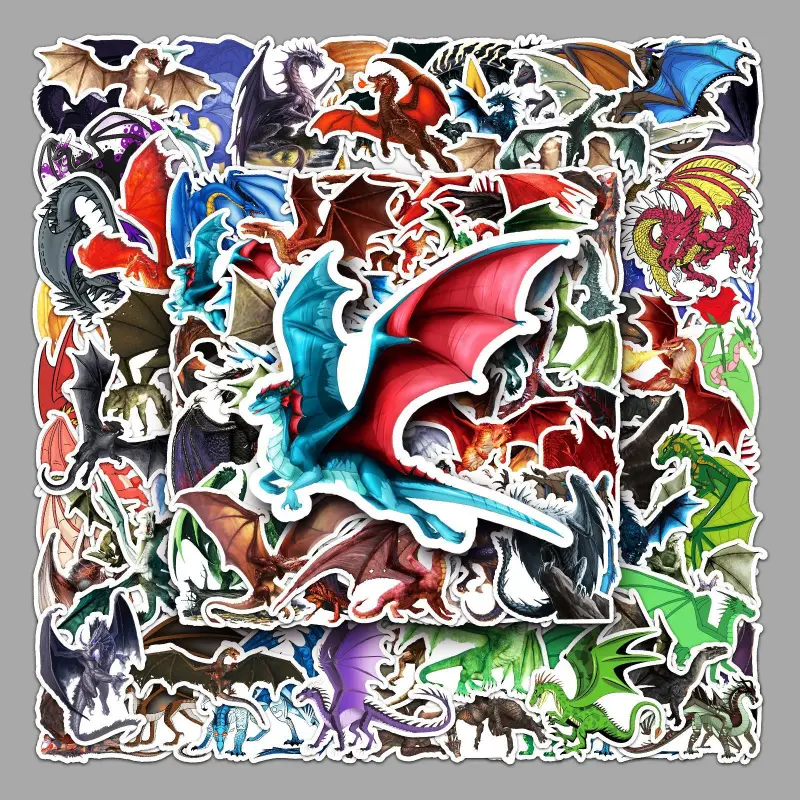 100pcs Protective Dragon Stickers - Waterproof, Shockproof, Personalized Cartoon Pterosaur & Western Dragon Vinyl Decals for Laptops, Water Bottles, Mobile Phone & Handheld Device Casings (For Kids, Teens), Adorable Phone Stickers, Animal-Shaped Phone Sti