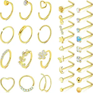 30Pcs 20G Stainless Steel Nose Rings for Women Men Nose Ring Hoop L Shape Nose Ring Hypoallergenic Nose Piercing Jewelry