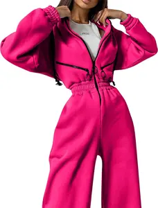 Women Fleece Jumpsuits One Piece Outfits Sweatshirt Set High Waist Ladies Jumpsuit