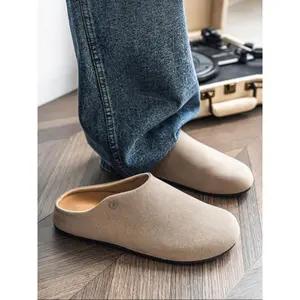 Men's Fashion Casual Slip-On Boken Half Shoes, PU Leather Upper, Rubber Sole for Summer Comfort, Trendy Footwear for Adults, Slip On Mules
