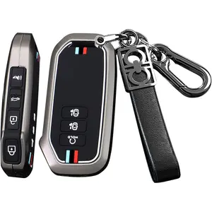 7 button key fob cover fit for Kia EV6 K5 seltos Carnival seven-key DL3 mq4 accessories with keychains Metal & TPU material key fob holder compatible with Kia car key case-a keychain Black