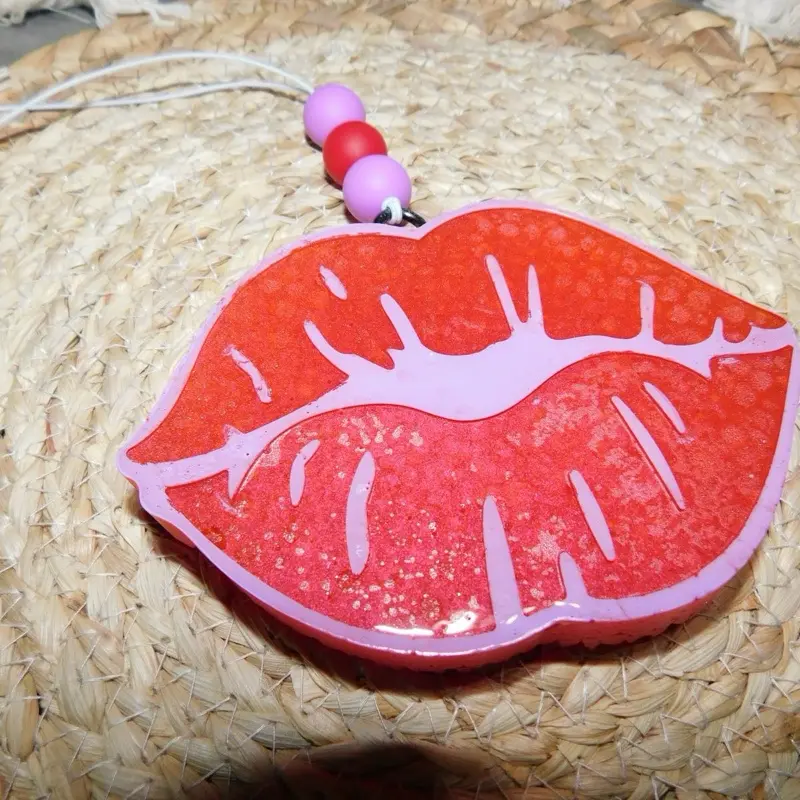 Watermelon Scented Car Freshie with Lip Design and Colorful Beads for Aromatic Car Interior