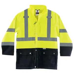 GloWear 25325 Type R Class 3 Black Front Rain Jacket - Lime, Extra Large, Waterproof, Reflective, High Visibility, Large Waterproof, Heavy Duty, Weatherproof Material, Rain Protection Raincoats, High Visibility Raincoats