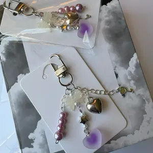 Purple Heart Bag Phone Charm with Pearl and Star Accents for Stylish Accessories