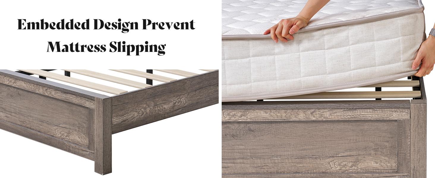 AMERLIFE  Farmhouse Bed Frame with 49.2" Barn Door Headboard, Platform Bed Frame with Wood Slats, Under Bed Storage Space, Noisy Free, Easy Assembly/Best Gift Ideas/Christmas Gifts