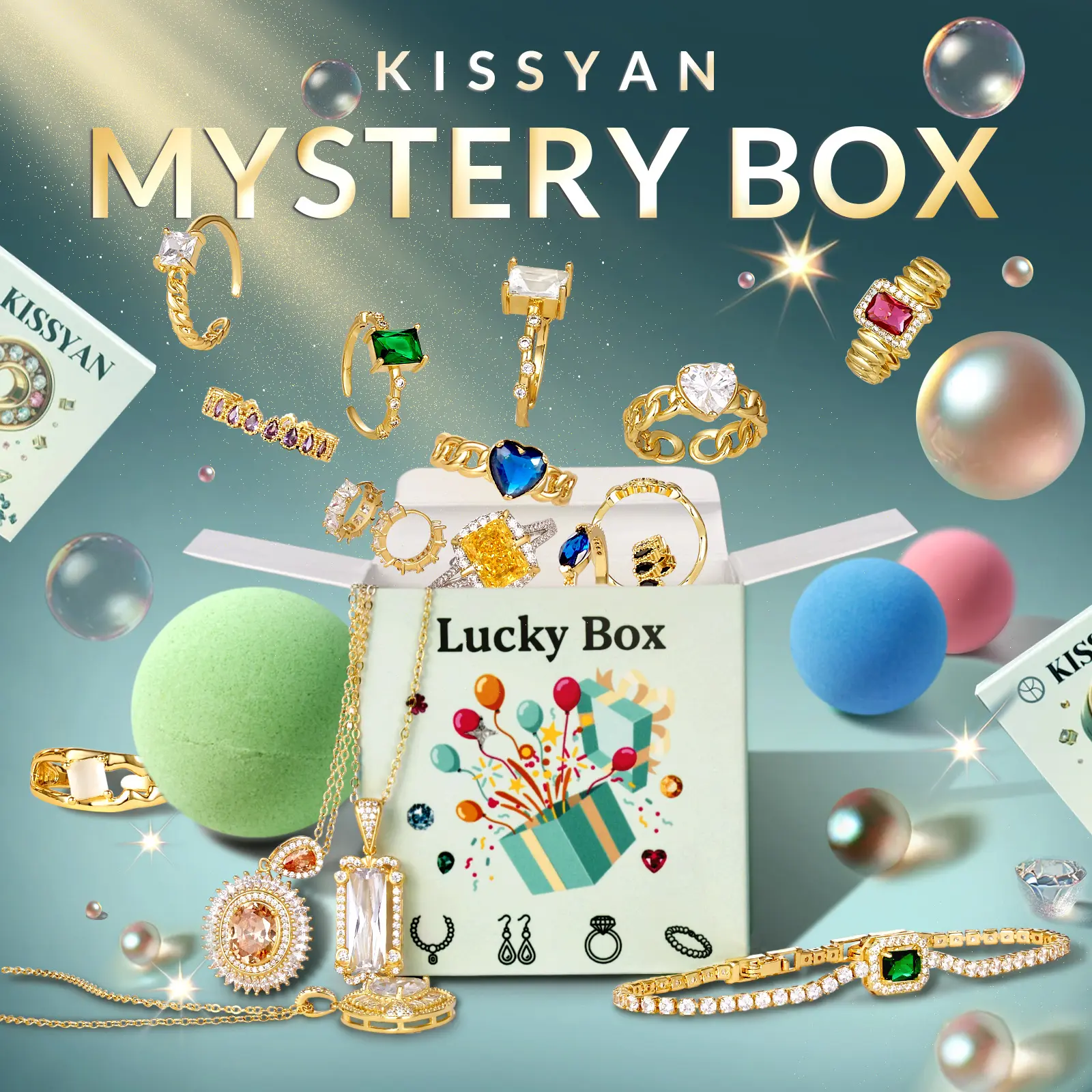 KISSYAN Costume Jewelry Mystery Box - Trendy Piece Mix with Random Surprises, Random Necklaces, Earrings, Bracelets, Charms, Adjustable Rings, Pendants, Metal Coating, Waterproof, Durable, Gift Ready, Springtok, Fashion, Unisex Everyday Wear, Daily