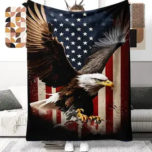 1 Piece of Patriotic Eagle American Flag Digital Embroidered Flannel Blanket, suitable for all seasons, multi-functional, made of polyester fiber, suitable for sofas, offices, beds, camping, traveling, and is an excellent gift for festivals. outdoorfun