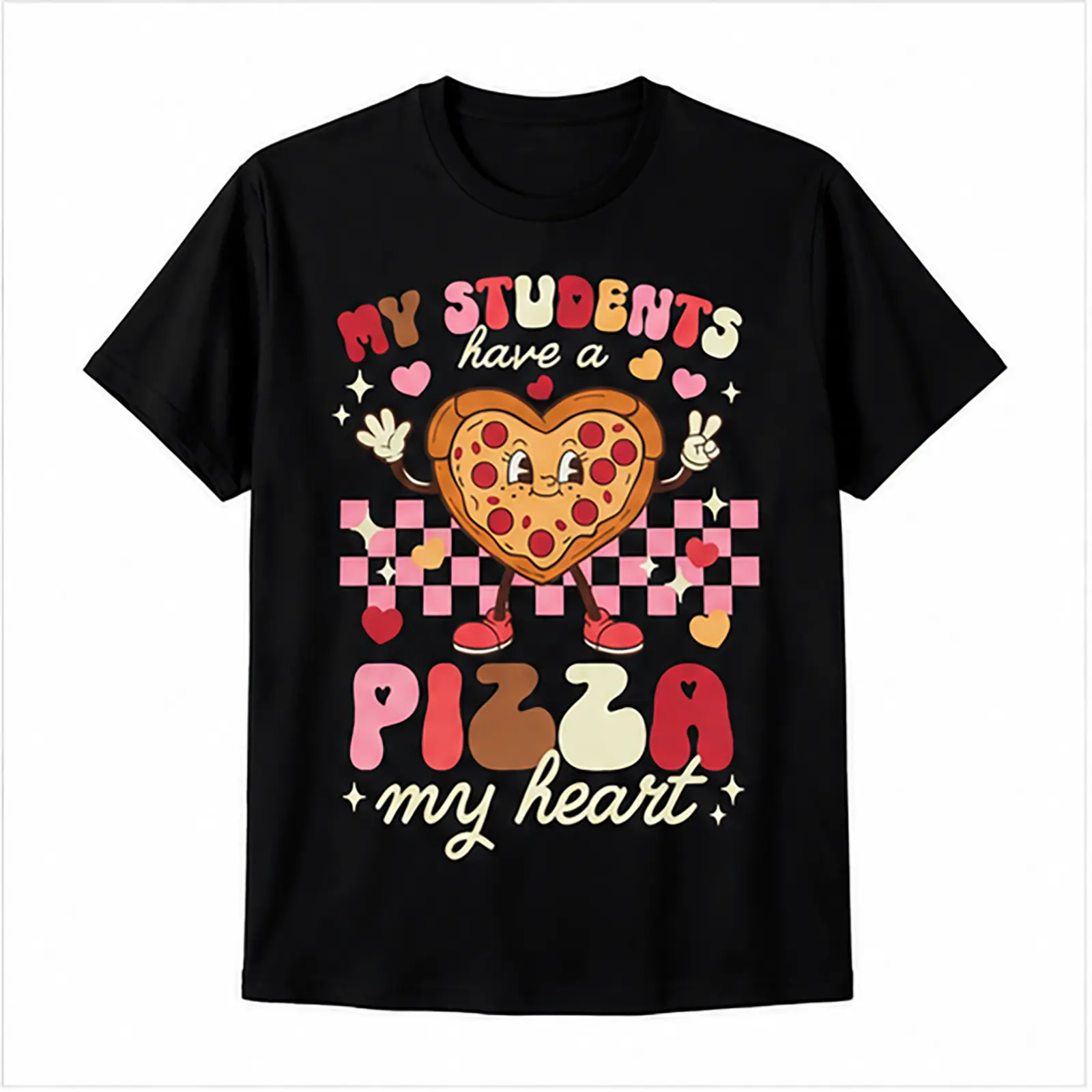 Cute Pizza Graphic T Shirt for Women Men, Funny Heart Pizza Teacher Gift Tee, Unisex Short Sleeve Casual Top, Classroom Appreciation Shirt, Y2K Vintage Food Lover Graphic Tee