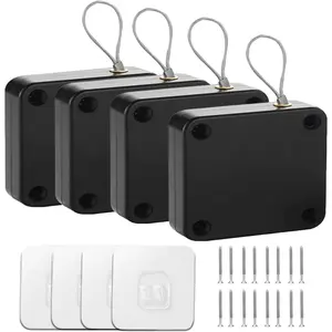 Upgraded Punch-Free 1000g Automatic Screen Door Closer, Storm & Sliding Screen Auto Door Closer with Steel Drawstring for Bathroom, Bedroom, Study Room, etc. (4 Pack Black)